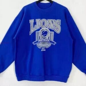 Detroit Lions Nfl Royal Color Graphic Crewneck Sweatshirt Vc108